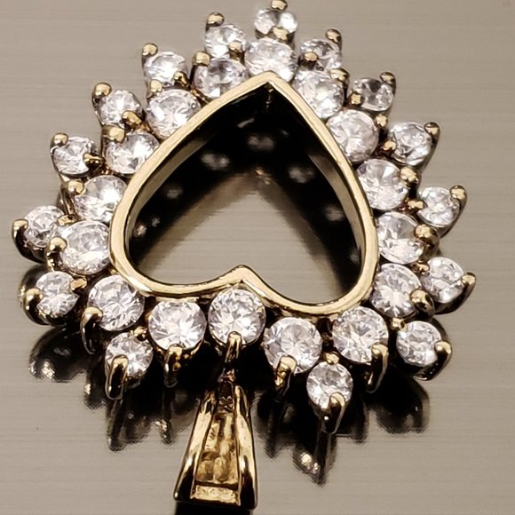 Sterling Silver Double Crystal Outline Open Heart Pendant Charm 925 J Gold - Picture 6 of 11